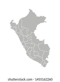 Vector isolated illustration of simplified administrative map of Peru. Borders of the departments (regions). Grey silhouettes. White outline.