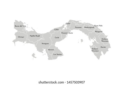 Vector isolated illustration of simplified administrative map of Panama. Borders and names of the provinces (regions). Grey silhouettes. White outline