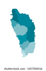 Vector isolated illustration of simplified administrative map of Dominica. Borders of the parishes (regions). Colorful blue khaki silhouettes.