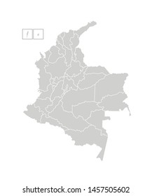 Vector isolated illustration of simplified administrative map of Colombia. Borders of the departments (regions). Grey silhouettes. White outline.