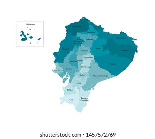 Vector isolated illustration of simplified administrative map of Ecuador. Borders and names of the provinces (regions). Colorful blue khaki silhouettes