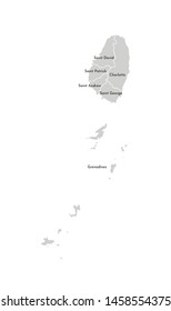 Vector isolated illustration of simplified administrative map of Saint Vincent and the Grenadines. Borders and names of the parishes (regions). Grey silhouettes. White outline