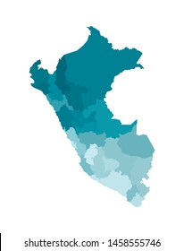 Vector isolated illustration of simplified administrative map of Peru. Borders of the departments (regions). Colorful blue khaki silhouettes.