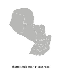 Vector isolated illustration of simplified administrative map of Paraguay. Borders of the departments (regions). Grey silhouettes. White outline.
