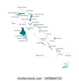 Vector isolated illustration simplified administrative map the Bahamas  Borders   names the regions  Colorful blue khaki silhouettes