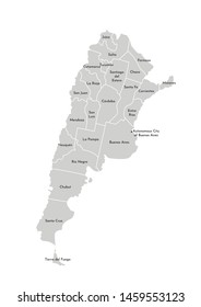 Vector isolated illustration of simplified administrative map of Argentina. Borders and names of the provinces (regions). Grey silhouettes. White outline