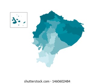 Vector isolated illustration of simplified administrative map of Ecuador. Borders of the provinces (regions). Colorful blue khaki silhouettes