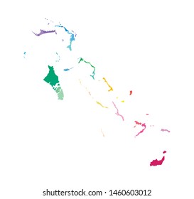 Vector isolated illustration of simplified administrative map of the Bahamas. Borders of the regions. Multi colored silhouettes.