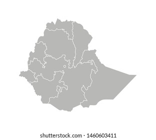Vector isolated illustration of simplified administrative map of Ethiopia. Borders of the regions. Grey silhouettes. White outline.