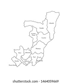 Vector isolated illustration of simplified administrative map of Republic of the Congo. Borders and names of the departments (regions). Black line silhouettes.