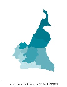 Vector isolated illustration of simplified administrative map of Cameroon; Borders of the regions. Colorful blue khaki silhouettes.
