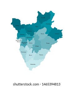 Vector isolated illustration of simplified administrative map of Burundi. Borders and names of the regions. Colorful blue khaki silhouettes