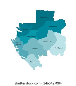 Vector isolated illustration of simplified administrative map of Gabon. Borders and names of the provinces (regions). Colorful blue khaki silhouettes