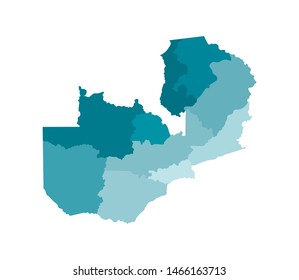 Vector isolated illustration of simplified administrative map of Zambia. Borders of the provinces (regions). Colorful blue khaki silhouettes.