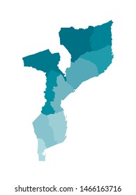 Vector isolated illustration of simplified administrative map of Mozambique. Borders of the regions. Colorful blue khaki silhouettes.