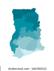 Vector isolated illustration of simplified administrative map of Ghana. Borders of the regions. Colorful blue khaki silhouettes.