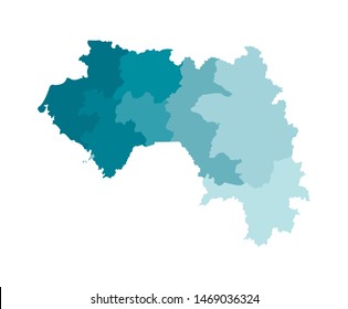 Vector isolated illustration of simplified administrative map of Guinea. Borders of the regions. Colorful blue khaki silhouettes.