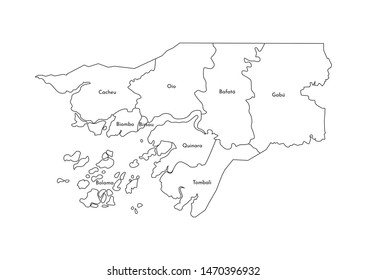 Vector isolated illustration of simplified administrative map of Guinea-Bissau. Borders and names of the regions. Black line silhouettes.