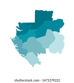 Vector isolated illustration of simplified administrative map of Gabon. Borders of the provinces . Colorful blue silhouettes