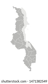 Vector isolated illustration of simplified administrative map of Malawi. Borders of the districts . Grey silhouettes. White outline.