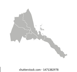 Vector isolated illustration of simplified administrative map of Eritrea. Borders of the regions. Grey silhouettes. White outline