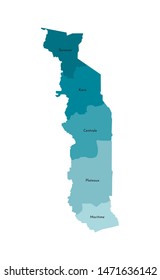 Vector isolated illustration of simplified administrative map of Togo. Borders and names of the regions. Colorful khaki silhouettes