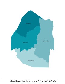 Vector isolated illustration of simplified administrative map of Eswatini Swaziland. Borders and names of the regions. Colorful blue   silhouettes