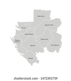Vector isolated illustration of simplified administrative map of Gabon. Borders and names of the provinces (regions). Grey silhouettes. White outline
