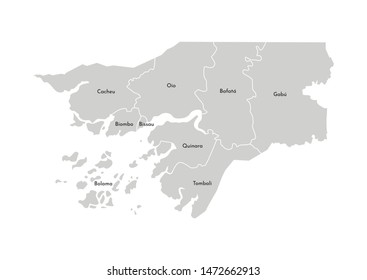 Vector isolated illustration of simplified administrative map of Guinea-Bissau. Borders and names of the regions. Grey silhouettes. White outline