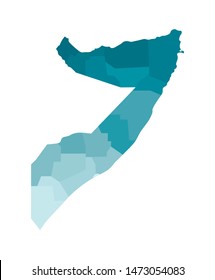 Vector isolated illustration of simplified administrative map of Somalia﻿. Borders of the regions. Colorful blue khaki silhouettes.