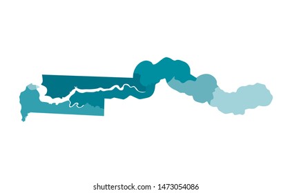 Vector isolated illustration of simplified administrative map of Gambia. Borders of the regions. Colorful blue khaki silhouettes.