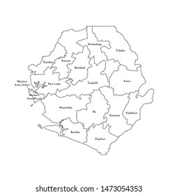 Vector isolated illustration of simplified administrative map of Sierra Leone. Borders and names of the districts (regions). Black line silhouettes.