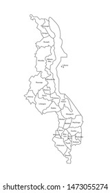 Vector isolated illustration of simplified administrative map of Malawi. Borders and names of the districts (regions). Black line silhouettes.