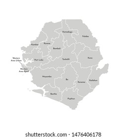 Vector isolated illustration of simplified administrative map of Sierra Leone. Borders and names of the districts (regions). Grey silhouettes. White outline