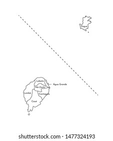 Vector isolated illustration of simplified administrative map of São Tomé and Príncipe. Borders and names of the districts (regions). Black line silhouettes.