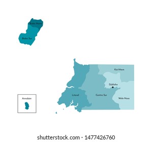 Vector isolated illustration of simplified administrative map of Equatorial Guinea﻿. Borders and names of the provinces (regions). Colorful blue khaki silhouettes.