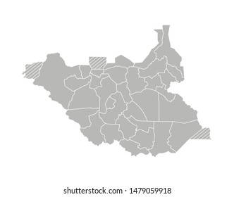 Vector isolated illustration of simplified administrative map of South Sudan. Borders of the states (regions). Grey silhouettes. White outline.