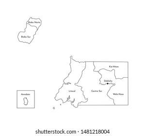 Vector isolated illustration of simplified administrative map of Equatorial Guinea﻿. Borders and names of the provinces (regions). Black line silhouettes.