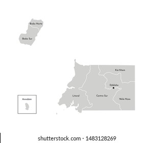 Vector isolated illustration of simplified administrative map of Equatorial Guinea﻿. Borders and names of the provinces (regions). Grey silhouettes. White outline