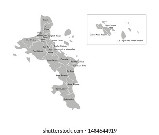 Vector isolated illustration of simplified administrative map of Seychelles (include only big islands Mahé, Praslin, La Digue). Borders and names of the districts (regions). Grey silhouettes