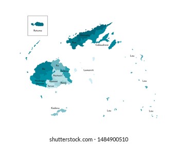 Vector isolated illustration of simplified administrative map of Fiji. Borders and names of the provinces. Colorful blue khaki silhouettes
