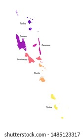Vector isolated illustration of simplified administrative map of Vanuatu. Borders and names of the provinces (regions). Multi colored silhouettes.