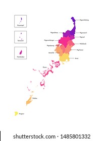 Vector isolated illustration of simplified administrative map of Palau. Borders and names of the states (regions). Multi colored silhouettes.