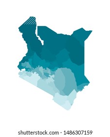 Vector isolated illustration of simplified administrative map of Kenya. Borders of the counties (regions). Colorful blue khaki 