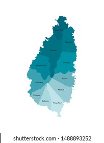 Vector isolated illustration of simplified administrative map of Saint Lucia﻿. Borders and names of the quarters (regions). Colorful blue khaki silhouettes