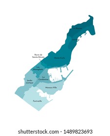 Vector isolated illustration of simplified administrative map of Monaco. Borders and names of the regions. Colorful blue khaki silhouettes