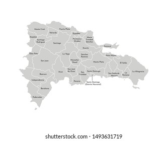 Vector isolated illustration of simplified administrative map of Dominican Republic. Borders and names of the provinces. Grey silhouettes. White outline