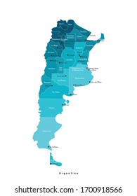 Vector isolated illustration. Simplified administrative map of Argentina. White background and outline. Names of Argentinean cities and provinces