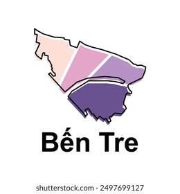 Vector isolated illustration of simplified administrative map of Ben Tre. Borders and names of the regions. suitable for your company