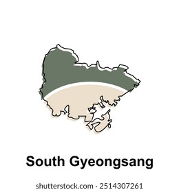 Vector aislado ilustración de mapa administrativo simplificado Provincia de Gyeongsang del Sur. Fronteras y nombres de las regiones. adecuado para su empresa